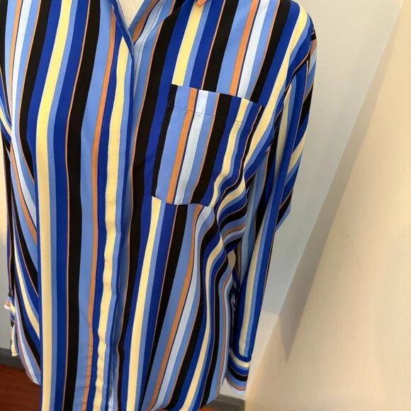 Nine West Striped Blouse Blue Multi-Color Women's Large - Picture 3 of 9